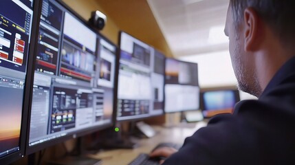 Professional Specialist Working in Modern Office with Multiple Screens