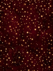 A repeating pattern of small golden stars on a rich burgundy velvet background. Gift wrapping paper