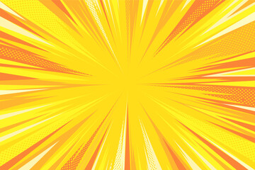 Yellow Comic Style Background. Modern creative pop art rays halftone style background. Clean anime halftone backdrop