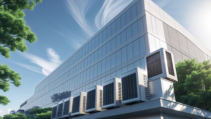 Modern Office Building with Industrial Air Conditioning Units