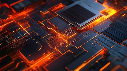 Integrated Microchip Close-Up with Colorful Circuit Lines