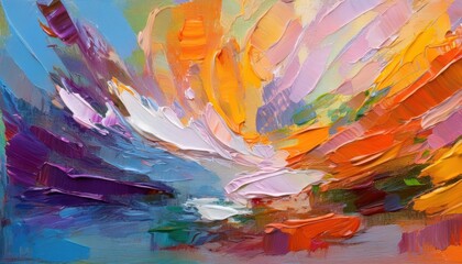 Striking Abstract Artwork Colorful Oil Painting on Canvas Highlighting Textured Fragment of a Vast, dimensional Universe