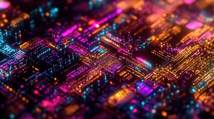 Fototapeta premium Vibrant Digital Technology Concept Showcasing Colorful Circuit Lines