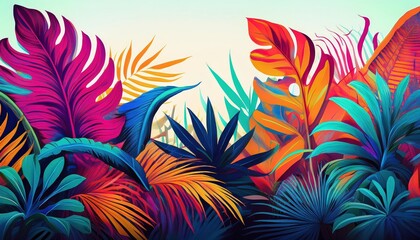 Vibrant Abstract Art of a Diverse Tropical Rainforest A Symphony of Colors and Textures in a Lush Jungle Scene, Embracing the Mystique of the Rainforests Rich Flora and Fauna