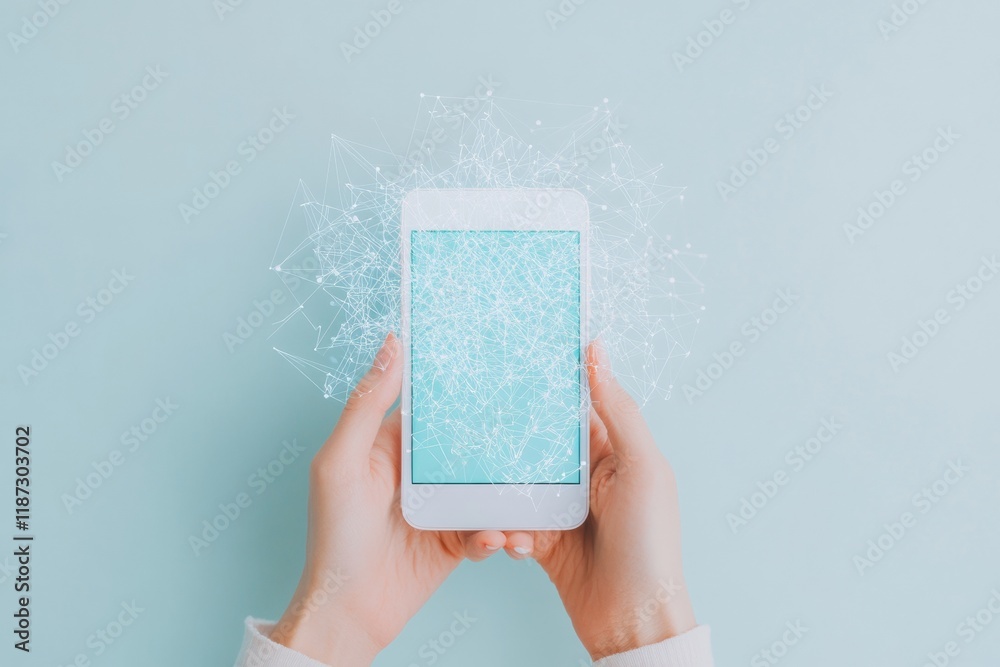 Poster Encrypted Messaging on Smartphone with Futuristic Blue Light Patterns