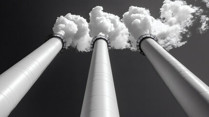 Chimeneas industriales emitiendo humo en blanco y negro
