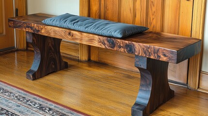 Elegant Wooden Bench with Cushion in Warm Interior Setting