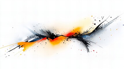 Abstract art featuring dynamic splashes of orange, black, and gray against a white background.  A vibrant and energetic piece.