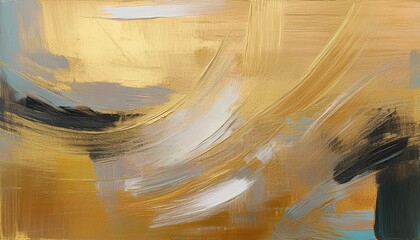 Striking Abstract Artwork Golden Texture Modern Masterpiece with Expressive Paint Brush Strokes and Rich Color Palette