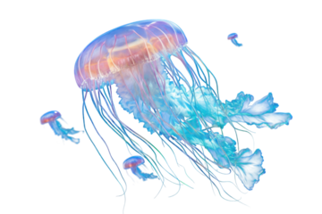 Colorful jellyfish swimming gracefully in ocean waters during the serene twilight hours