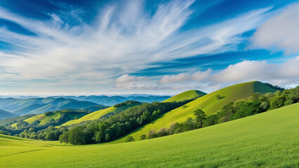 Obraz premium Green hills and blue sky creating stunning landscape vista