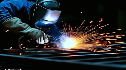 Soldador soldando piezas de metal