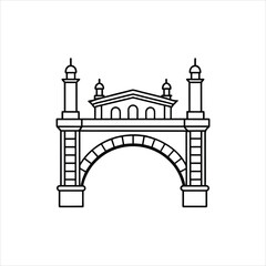 Elegant Arch Bridge Sketch Vector Illustration on White Background