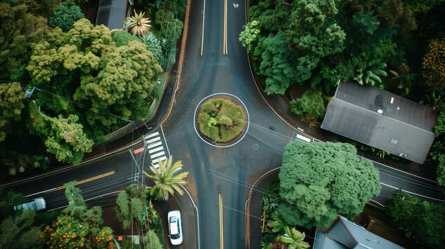 Vista a&eacute;rea de un parque circular con dise&ntilde;o sim&eacute;trico rodeado de edificios urbanos