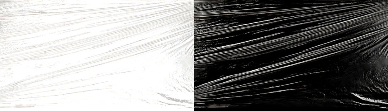 Crumpled creased plastic wrap texture on transparent background