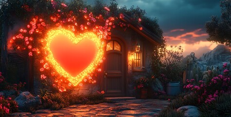 Heart-Shaped Light Displayed on a Building

