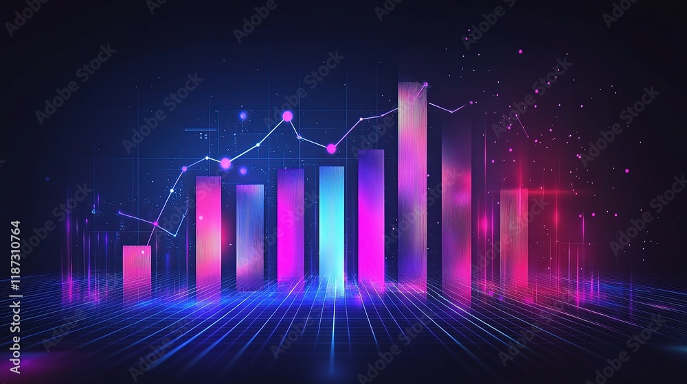 Poster futuristic data visualization with holographic elements and lines