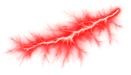 Red lightning effect isolated on transparent background