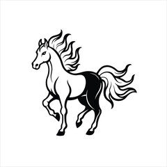 Monochrome Horse with Flames Vector Illustration