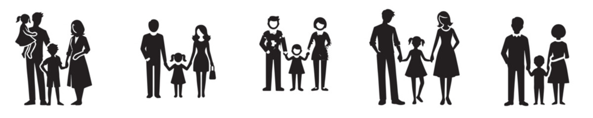 vector collection of happy family silhouettes