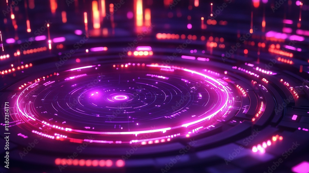 Poster futuristic abstract 3d radar network with data points and lines