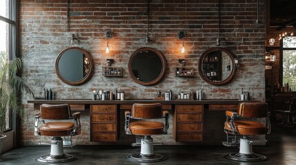 Stylish Barber Shop Interior With Vintage Decor and Modern Touches. Generative AI