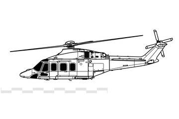 AgustaWestland AW139. Leonardo AW139. Vector drawing of medium multirole helicopter. Side view. Image for illustration and infographics.