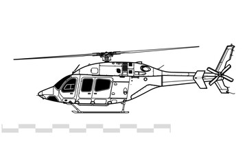 Bell 429 GlobalRanger. Vector drawing of light utility helicopter. Side view. Image for illustration and infographics.