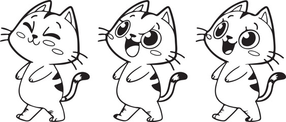 Set of funny cat illustration and silhouette vector