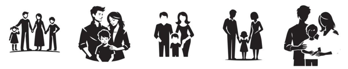 vector collection of happy family silhouettes