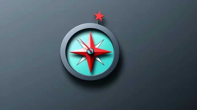 Blue and red compass with a white dot in the center. The compass is on a black background