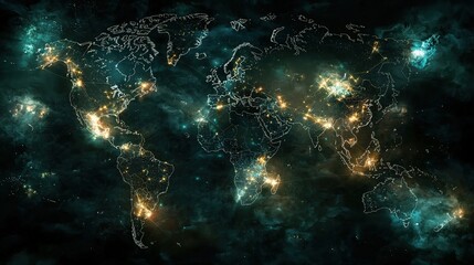 Global digital connectivity map illustrating networked world connections tech environment digital art viewpoint