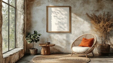  Stylish Living Space with Mock-Up Poster Frame