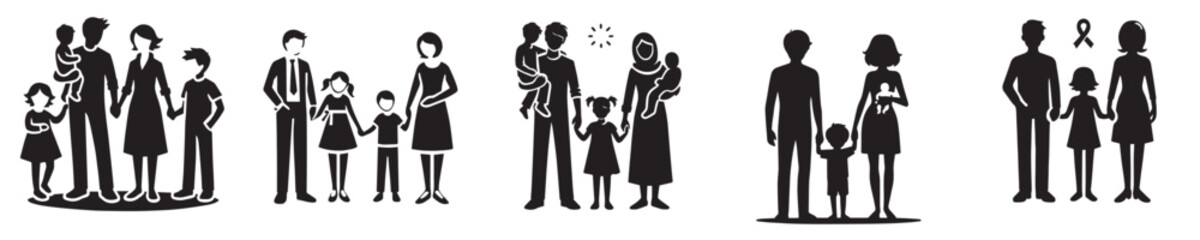 vector collection of happy family silhouettes