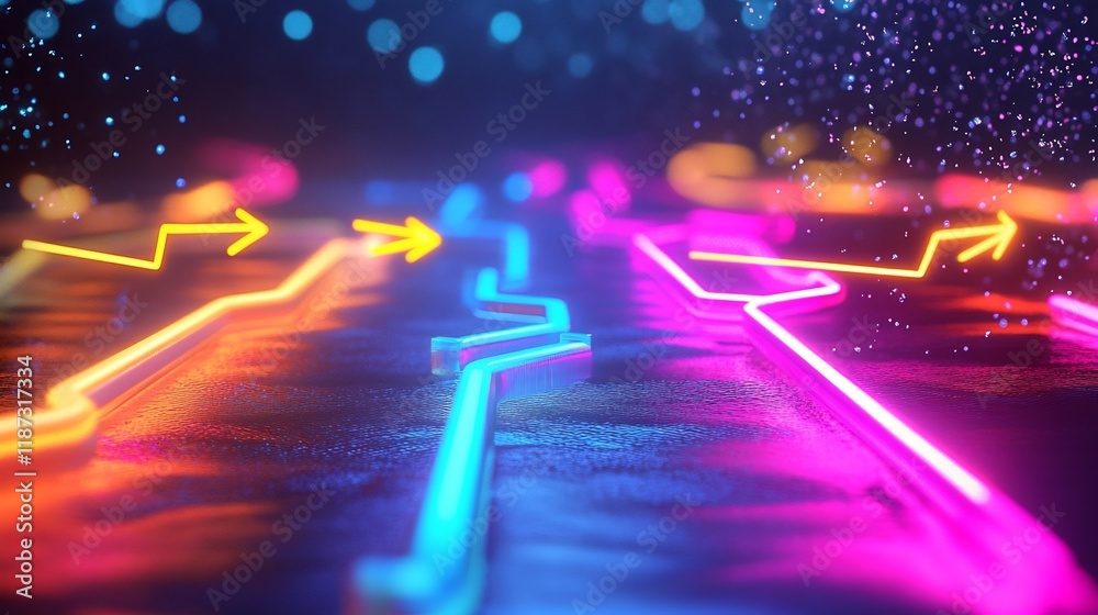 Poster direct exchange illustrated glowing arrow moving between vibrant connected entities