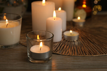 Beautiful composition with candles on the table