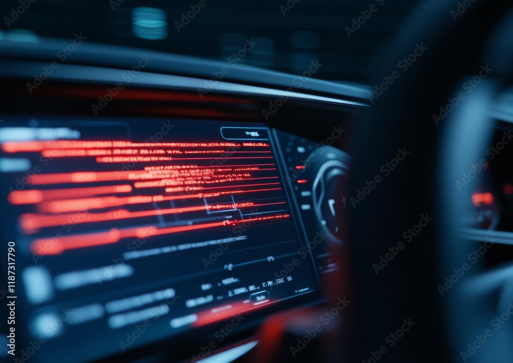 Poster Futuristic Car Dashboard Display with Digital Navigation and Futuristic Features in a Smart Vehicle, Technology Emphasis on Futuristic Car Interface