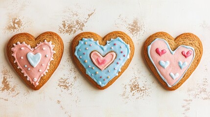 Obraz premium Heart Shaped Gingerbread Cookies with Icing