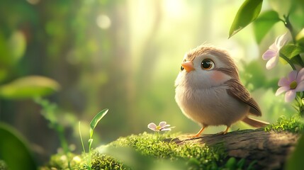 Nature scene featuring an adorable bird amidst vibrant greenery