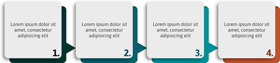 Sequence of boxes for organizing project flows, colored, green, orange, gray, four.