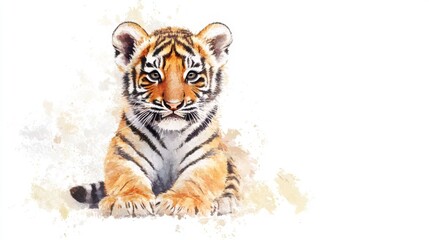 Obraz premium Charming Tiger Cub Watercolor Painting