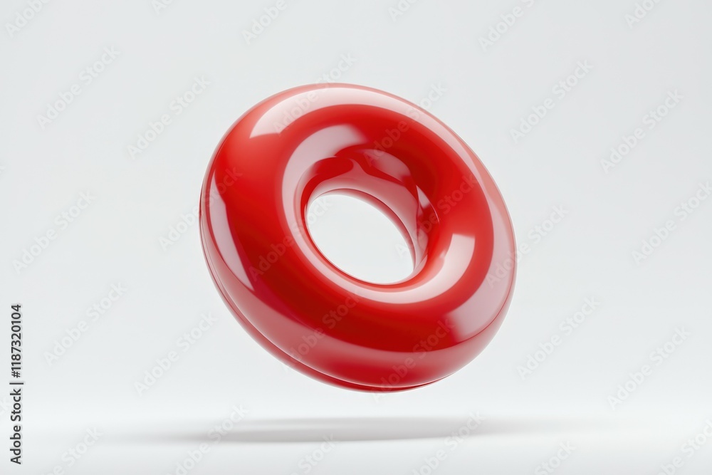Poster a glossy, red torus shape floats against a white background, a minimalist 3d render.