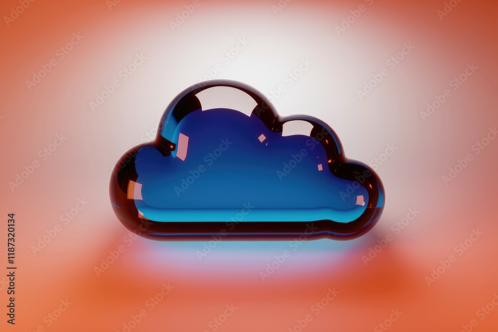 Poster A 3D rendering of a glossy, dark blue cloud, symbolizing cloud computing or storage.