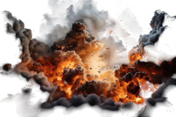 Explosive eruption creates a dramatic display of fire and smoke in a darkened sky