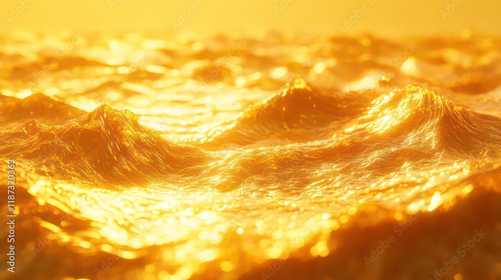 Poster golden sunset reflecting on ocean waves, creating a textured, shimmering surface.