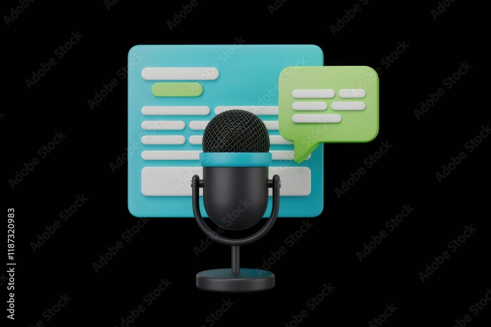 Aufkleber Podcast recording or voice note creation interface with a microphone and text bubbles.
