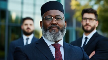 Three men in suits and ties pose for a photo