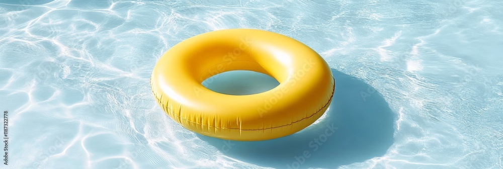 Aufkleber bright yellow inflatable ring floating on the tranquil surface of a clear blue swimming pool, creati