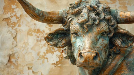 Detailed Bronze Bull Sculpture with Intricate Horn and Texture