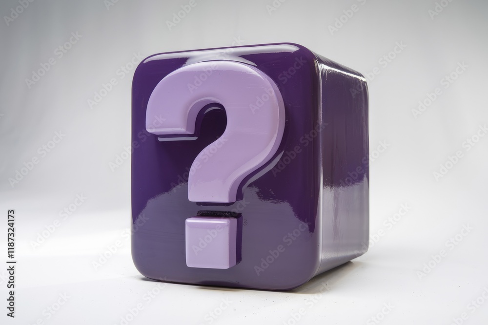 Aufkleber a purple cube with a large question mark, symbolizing uncertainty or inquiry.